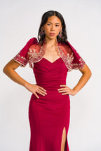 Filipiniana Evening Gown 'Rosalia' in Burgundy, full length – Mestiza Filipina