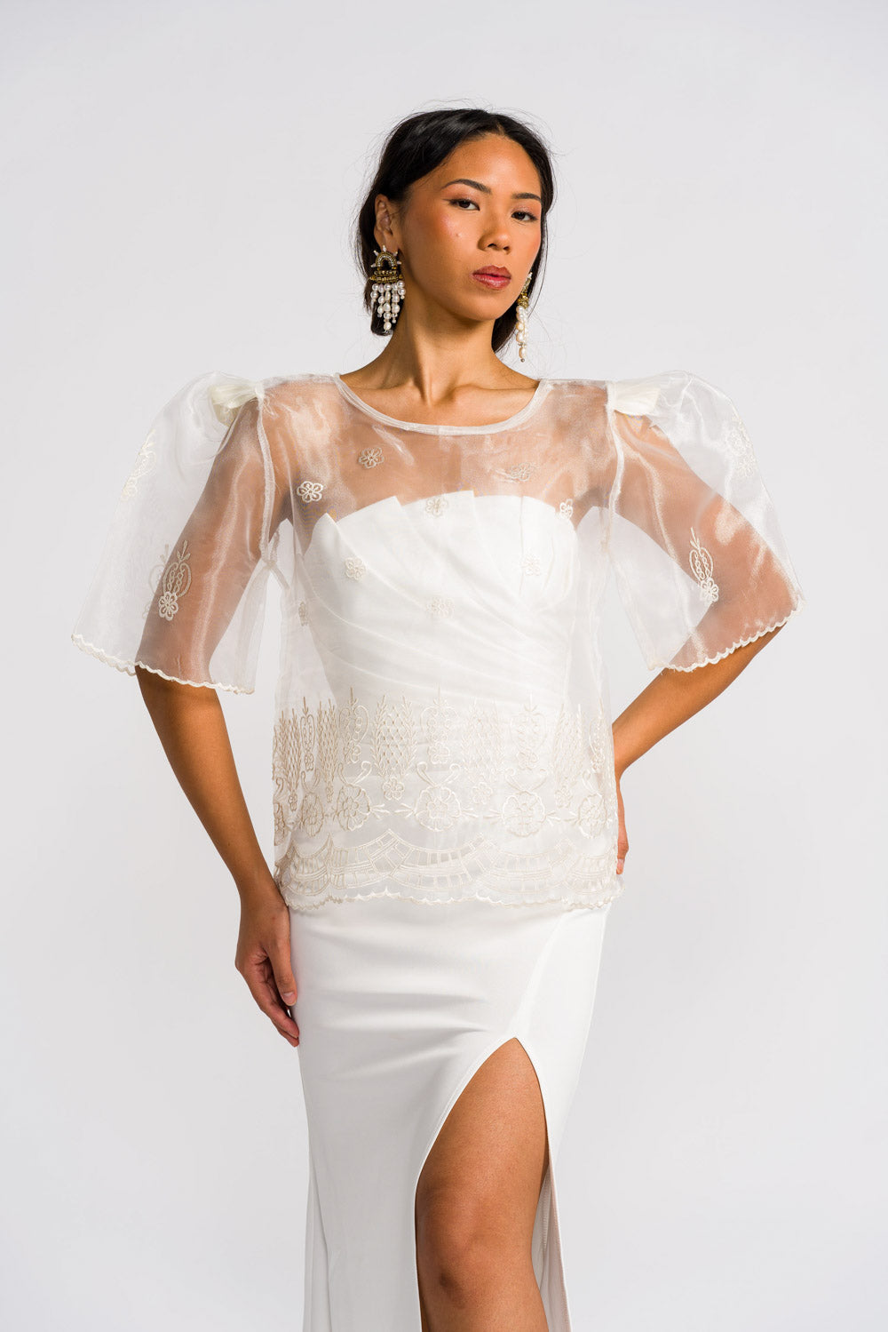 'Yen' Bell-Sleeve Women's Barong Tagalog – Ivory White, Organza