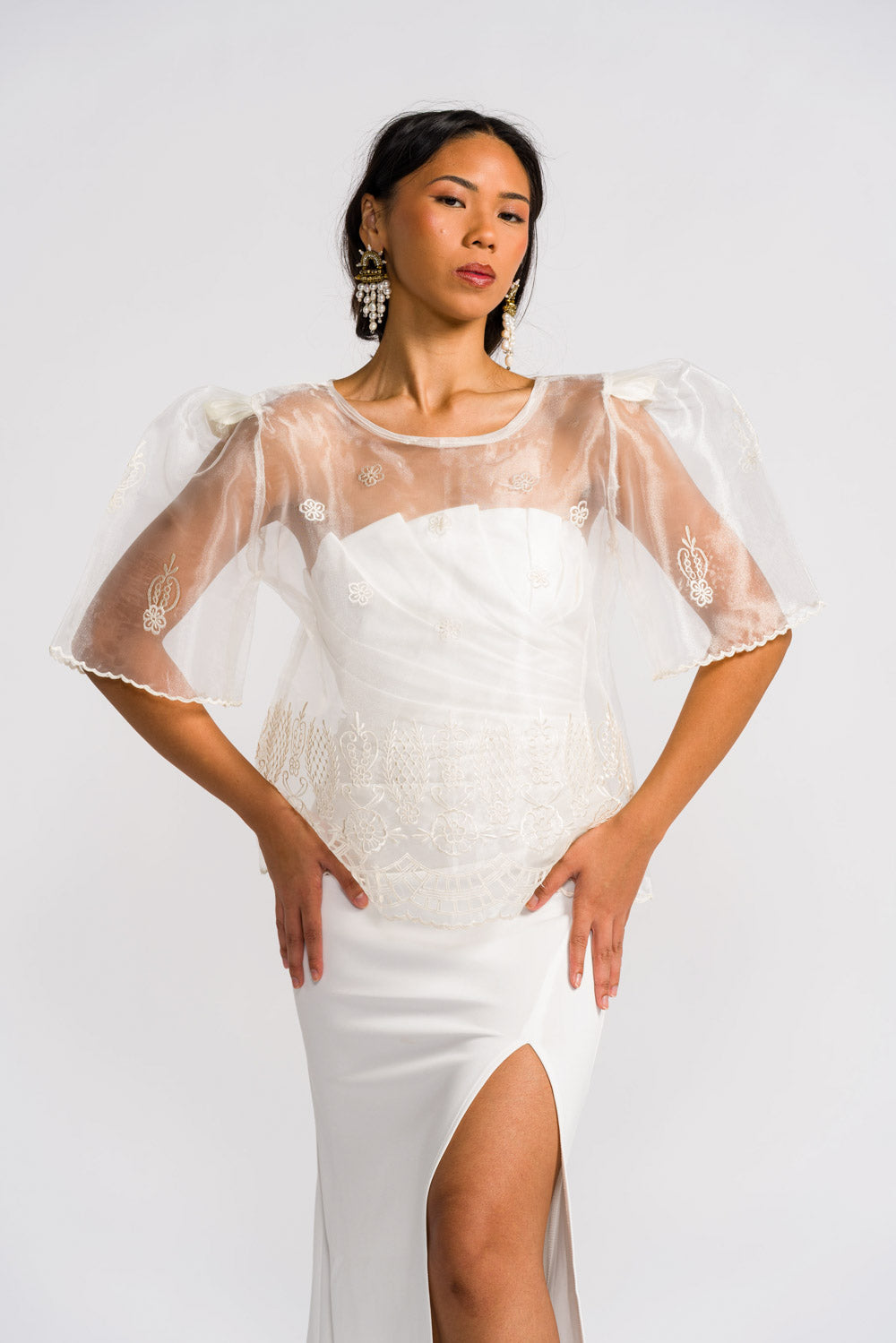 'Yen' Bell-Sleeve Women's Barong Tagalog – Ivory White, Organza