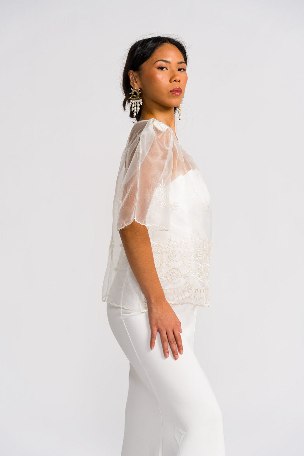 'Yen' Bell-Sleeve Women's Barong Tagalog – Ivory White, Organza