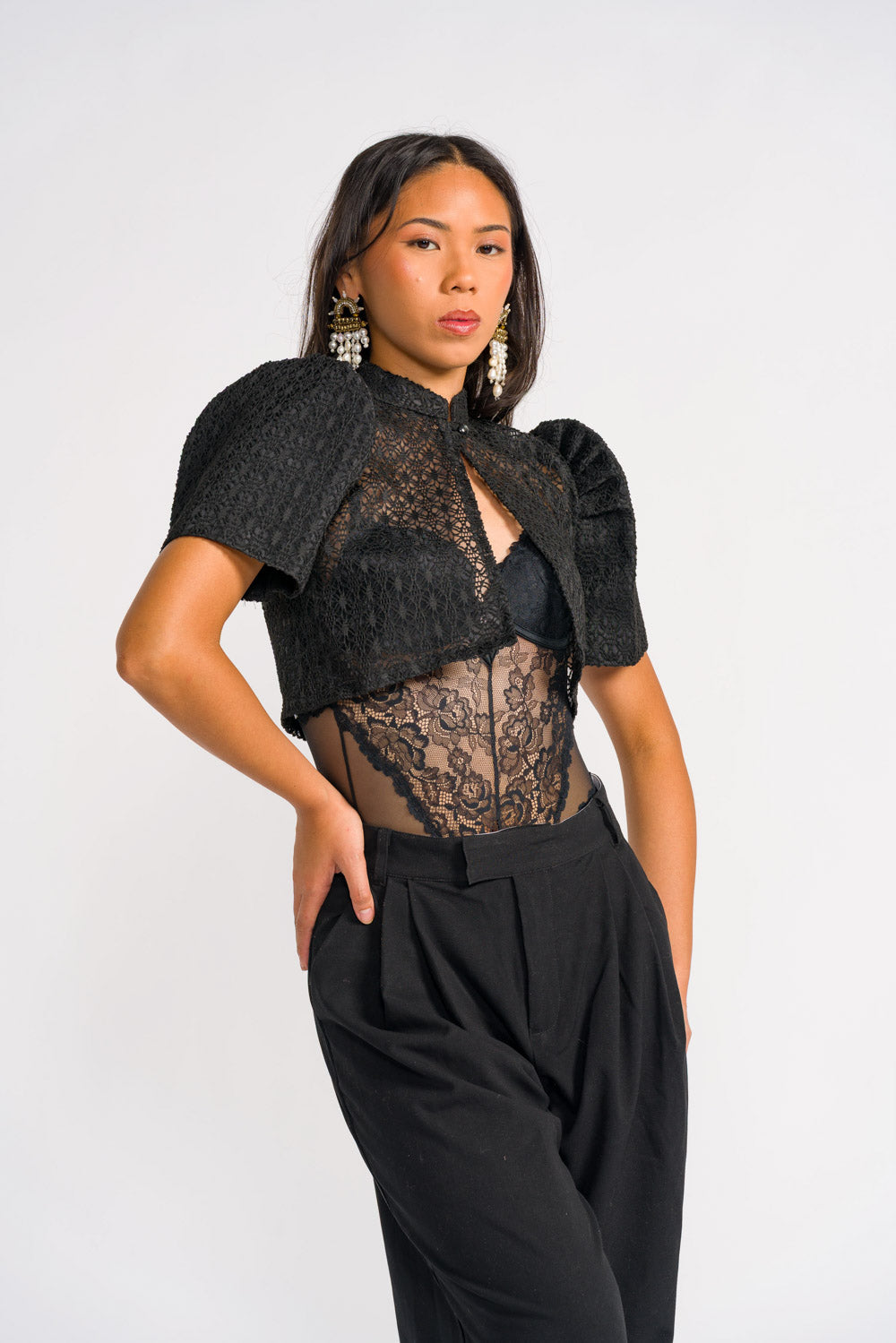'Carlota' Bolero Filipiniana Sleeves (Midnight Black)