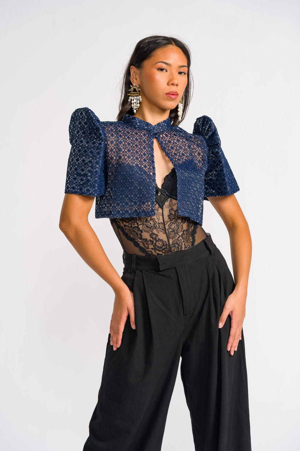 'Carlota' Bolero Filipiniana Sleeves (Midnight Blue)