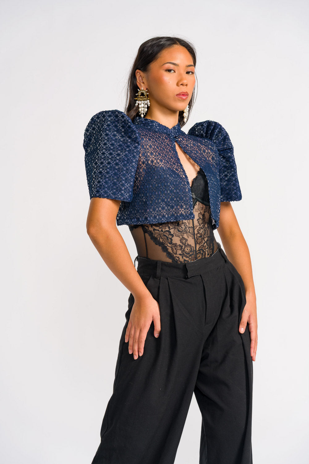 'Carlota' Bolero Filipiniana Sleeves (Midnight Blue)