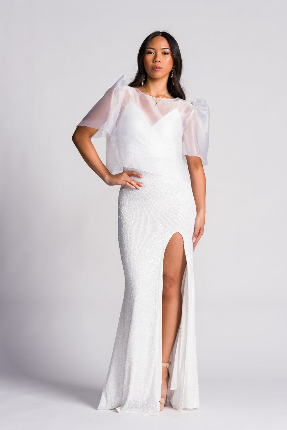 'Selene' Sequin Formal & Bridal Dress (Ivory White)