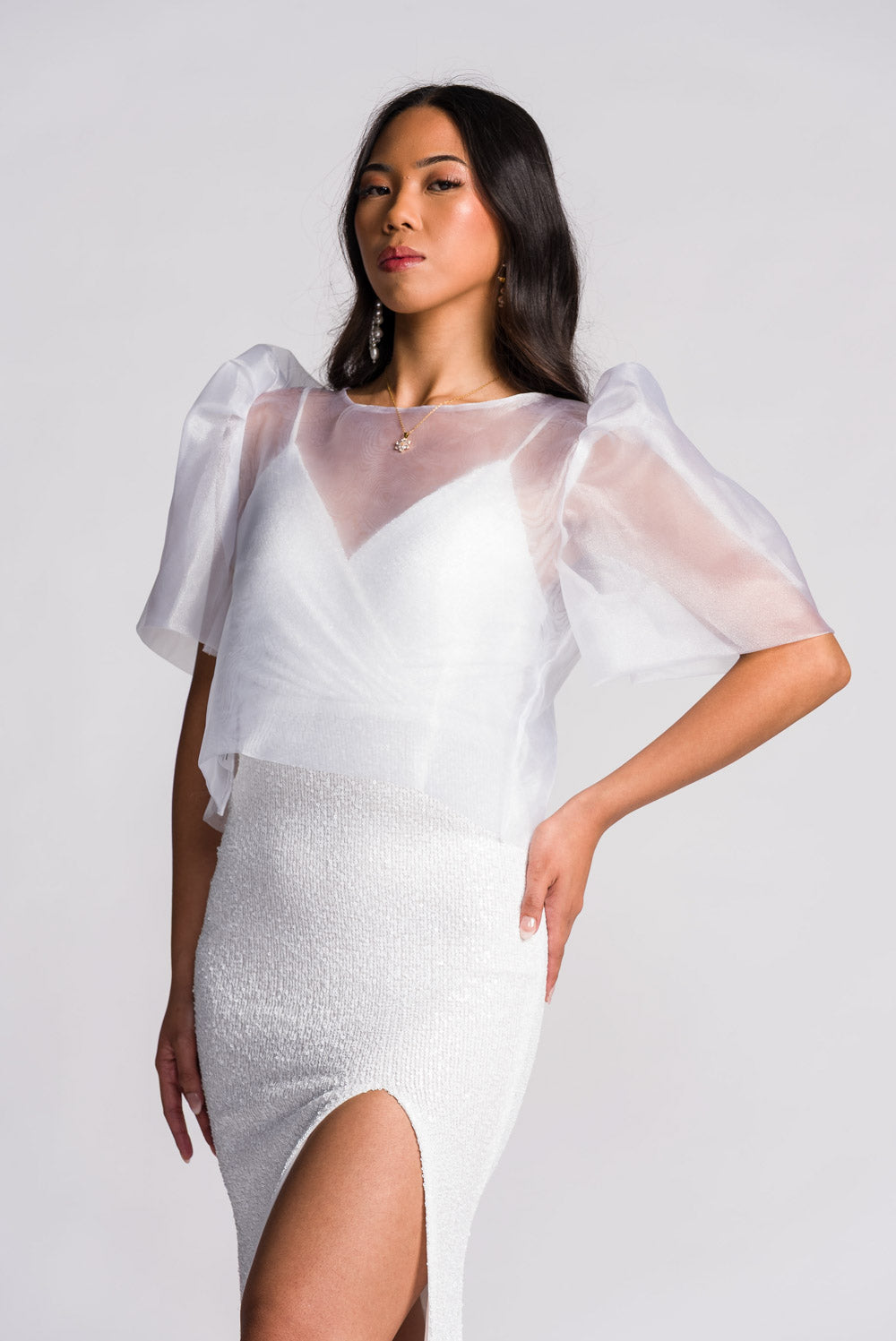 'Dahlia' Ribbon Tie-Up Modern Filipiniana Blouse (Snow White)