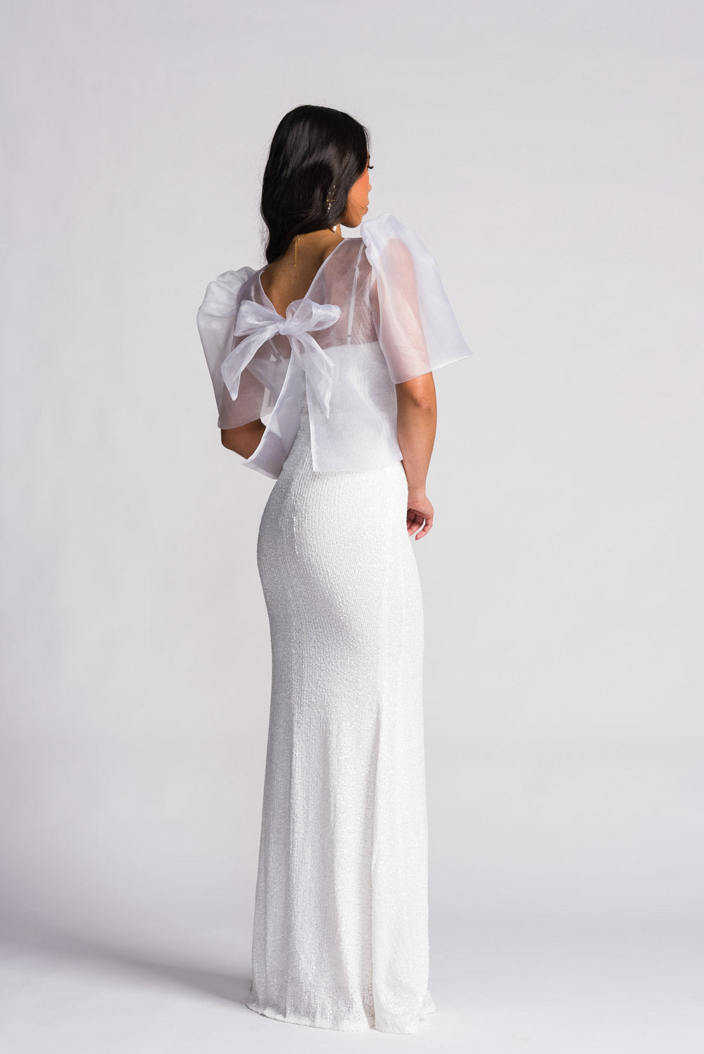 'Dahlia' Ribbon Tie-Up Modern Filipiniana Blouse (Snow White)