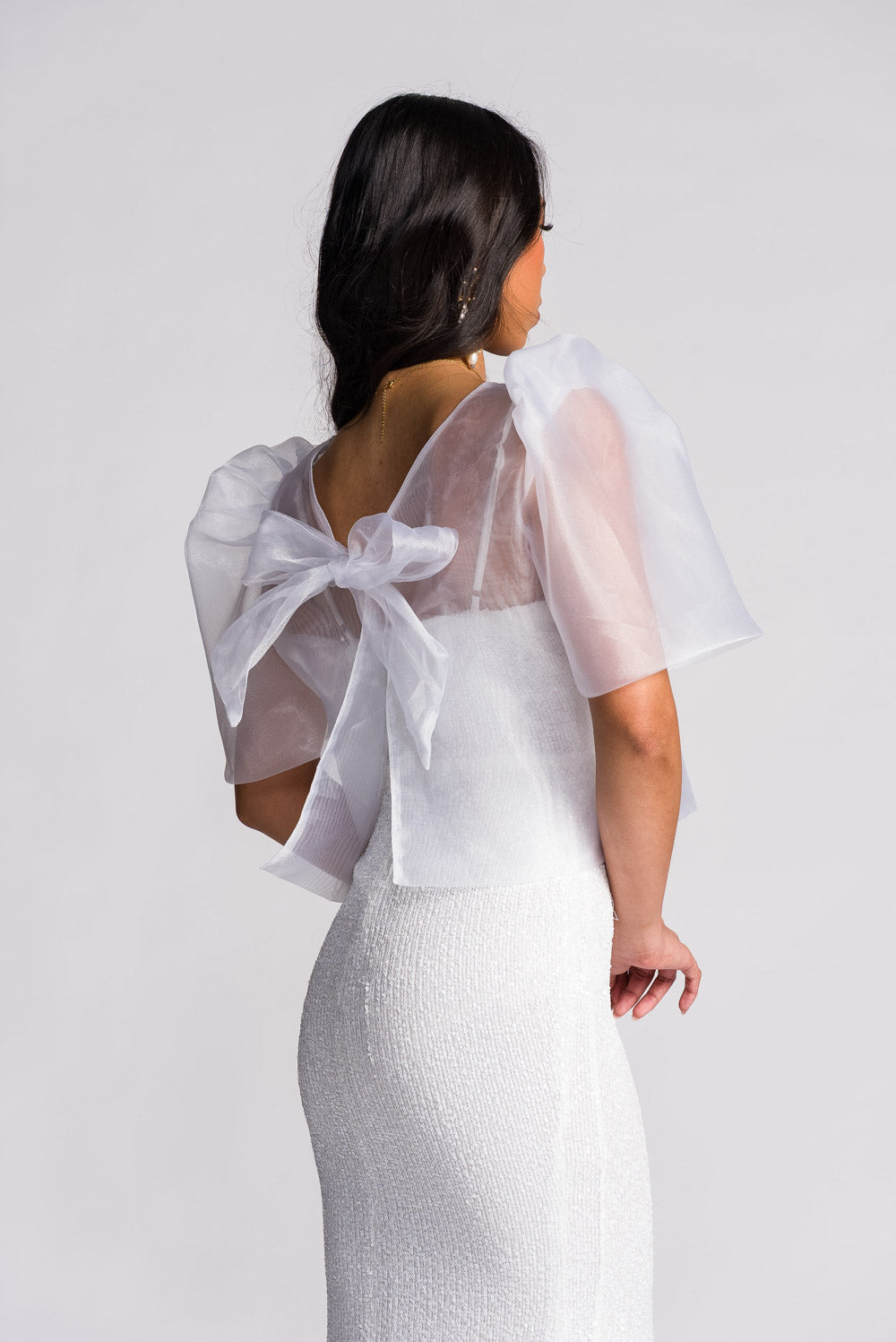 'Dahlia' Ribbon Tie-Up Modern Filipiniana Blouse (Snow White)