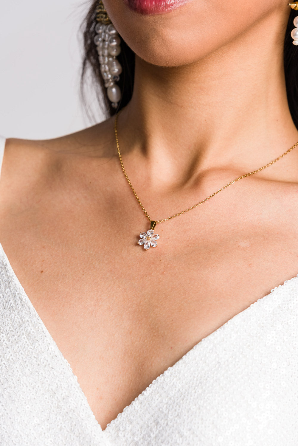 'Sampaguita' Zircon Floral Pendant and 18k Gold Plated Necklace