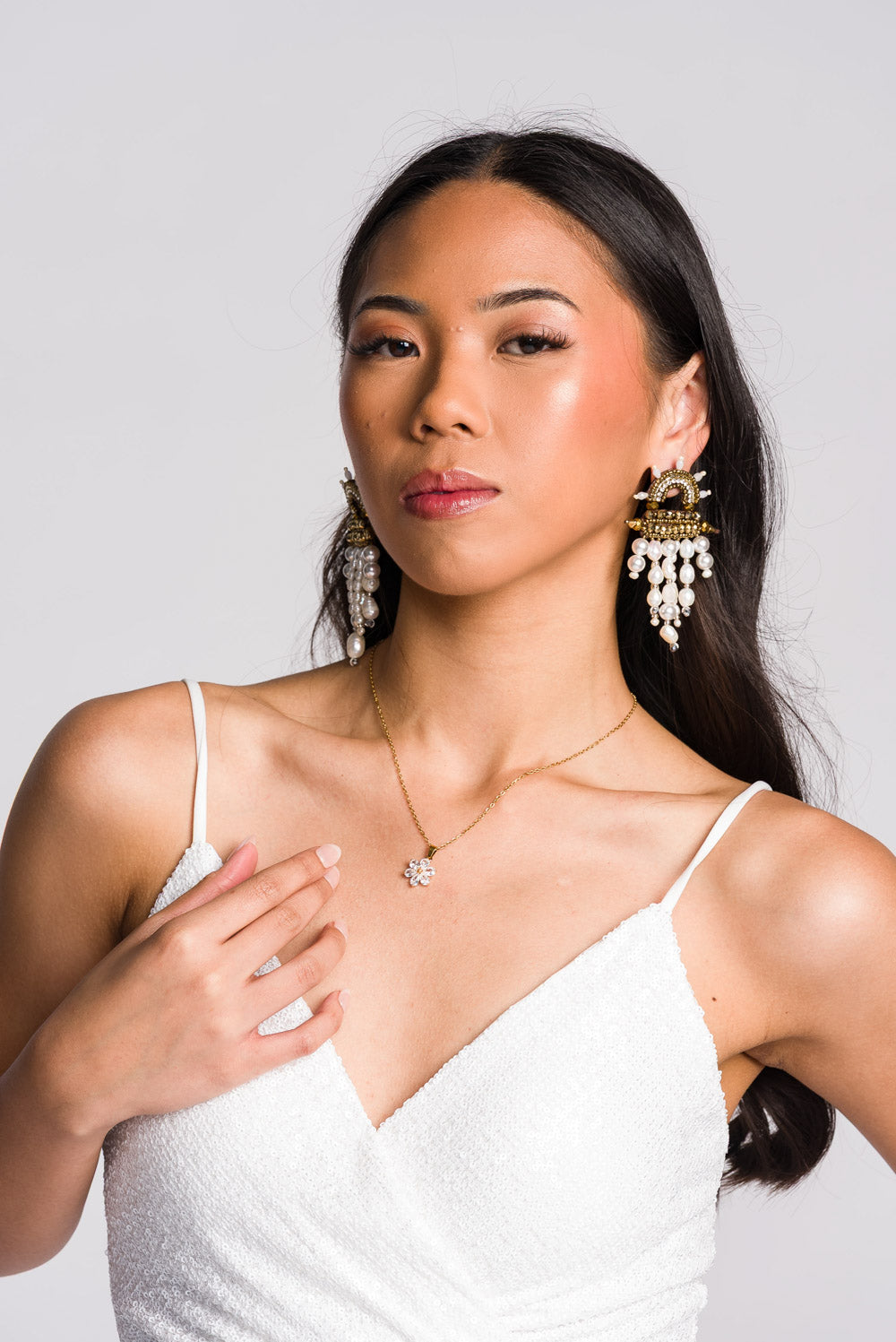 'Selene' Sequin Formal & Bridal Dress (Ivory White)