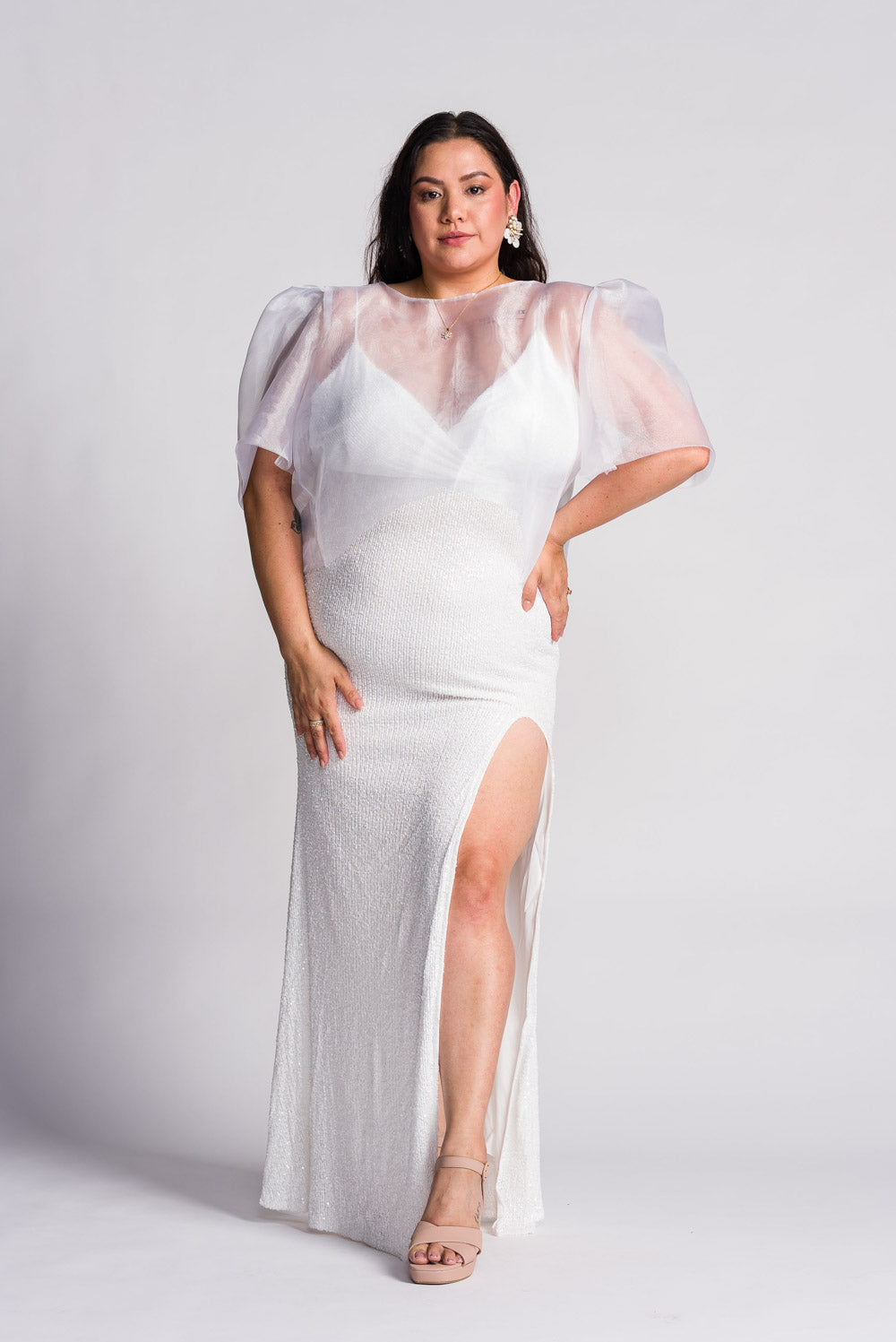 'Selene' Sequin Formal & Bridal Dress (Ivory White)