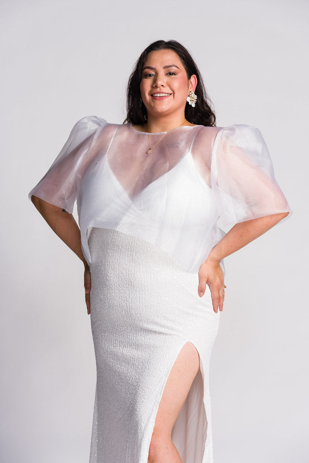 'Dahlia' Ribbon Tie-Up Modern Filipiniana Blouse (Snow White)