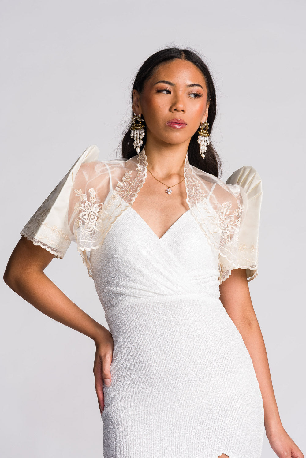'Luisa' Bolero Filipiniana Sleeves (Ivory White)