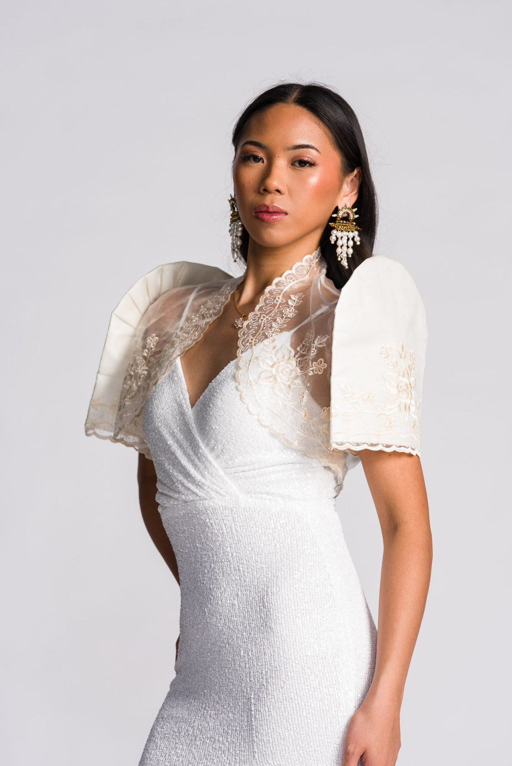 'Luisa' Bolero Filipiniana Sleeves (Ivory White)