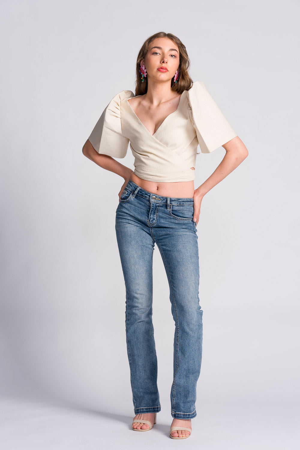 'Cora' Modern Filipiniana Wrap Top (Oat)