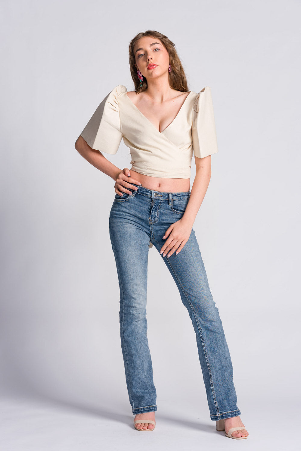 'Cora' Modern Filipiniana Wrap Top (Oat)