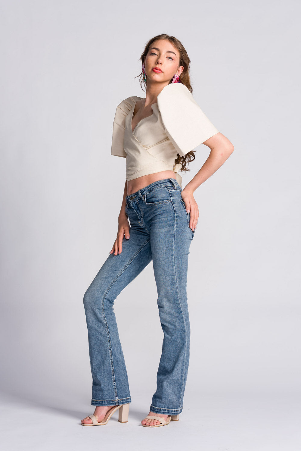 'Cora' Modern Filipiniana Wrap Top (Oat)