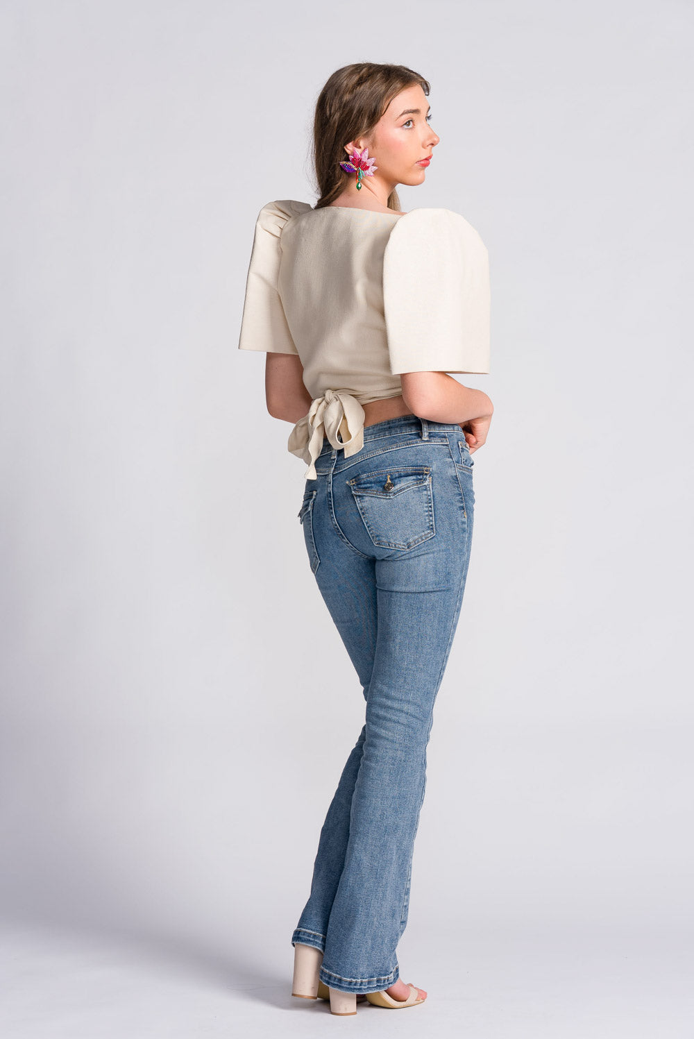 'Cora' Modern Filipiniana Wrap Top (Oat)