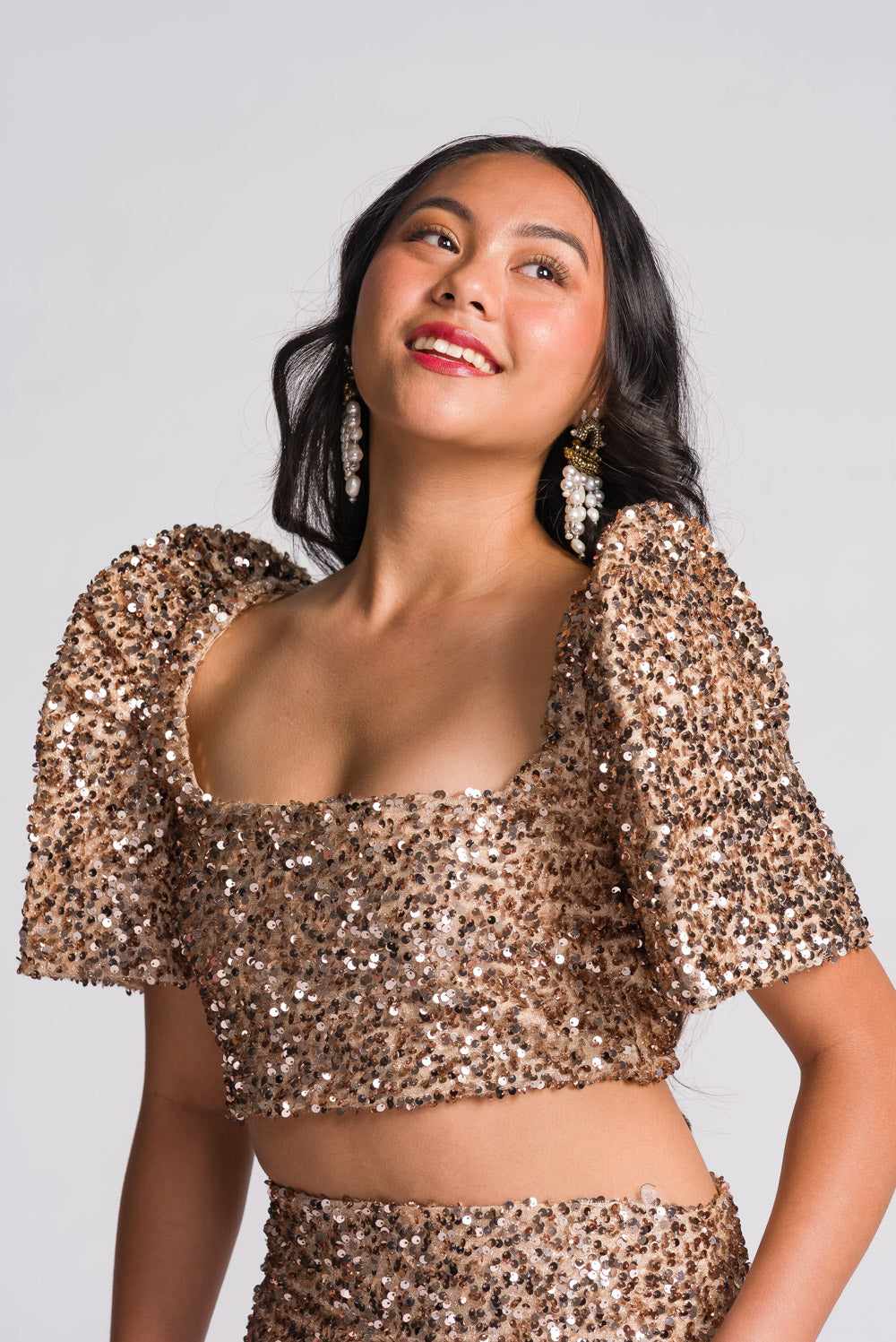 'Binibini' Sequin Modern Filipiniana Crop Top (Gold)