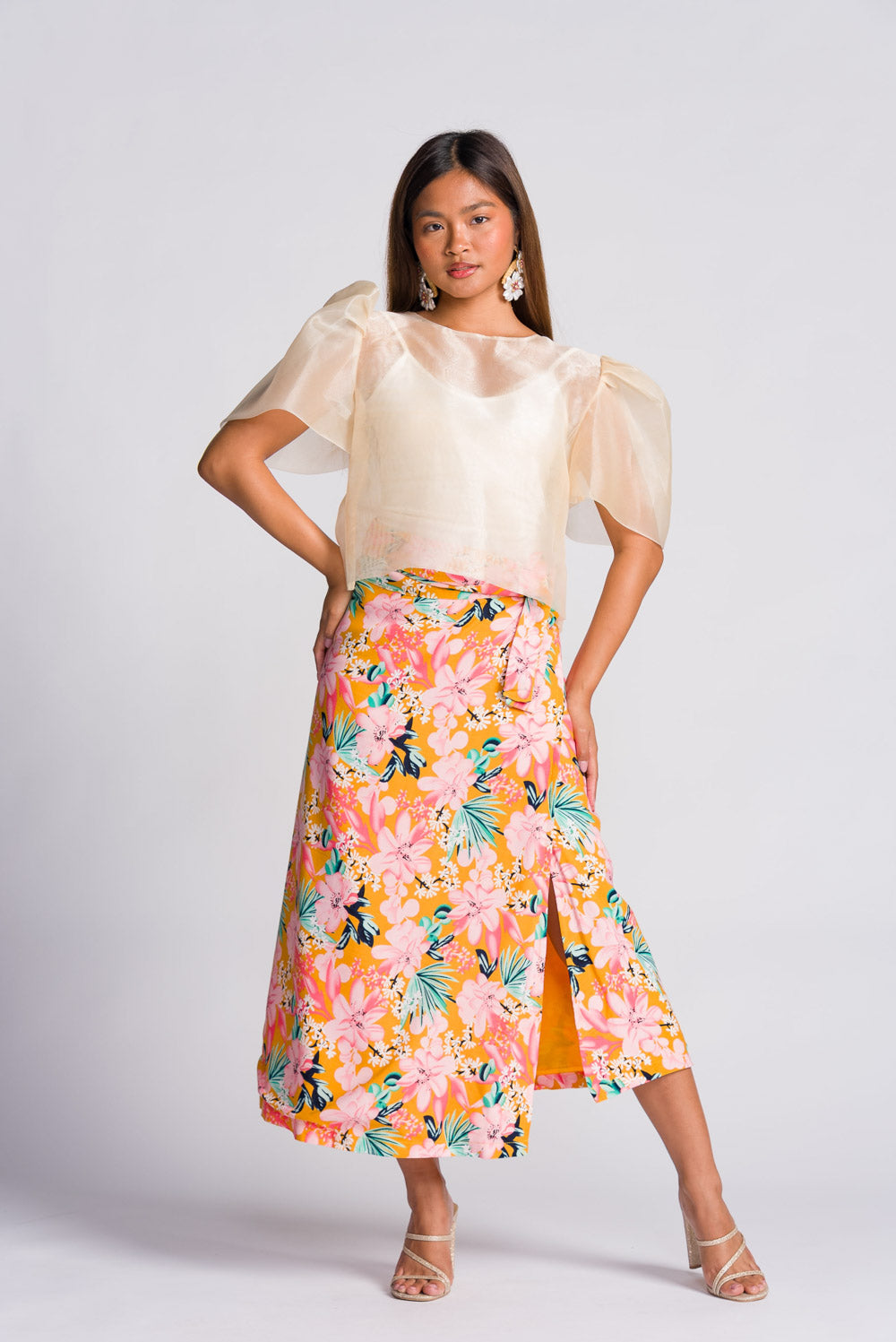 'Dahlia' Ribbon Tie-Up Modern Filipiniana Blouse (Cream)