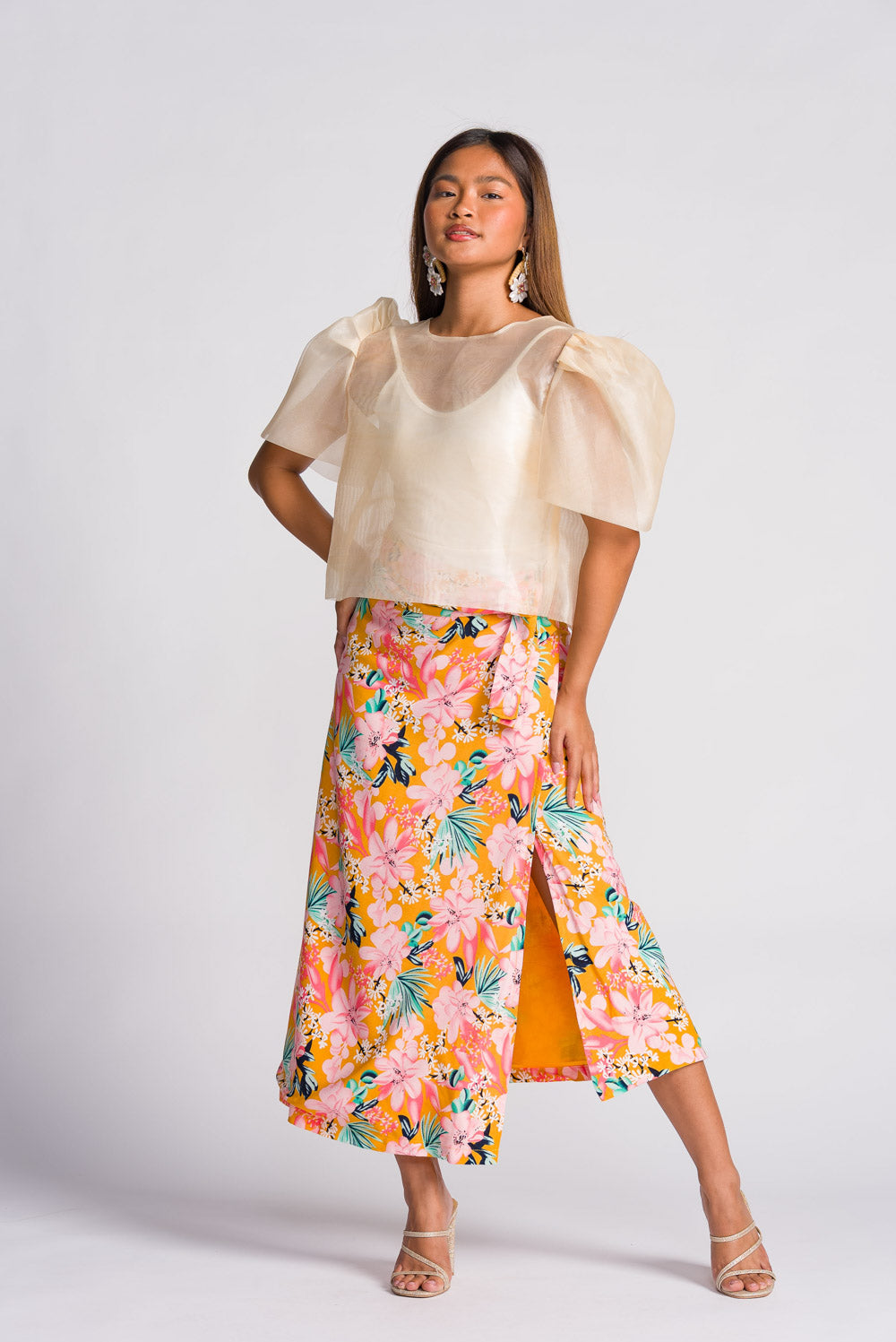 'Dahlia' Ribbon Tie-Up Modern Filipiniana Blouse (Cream)