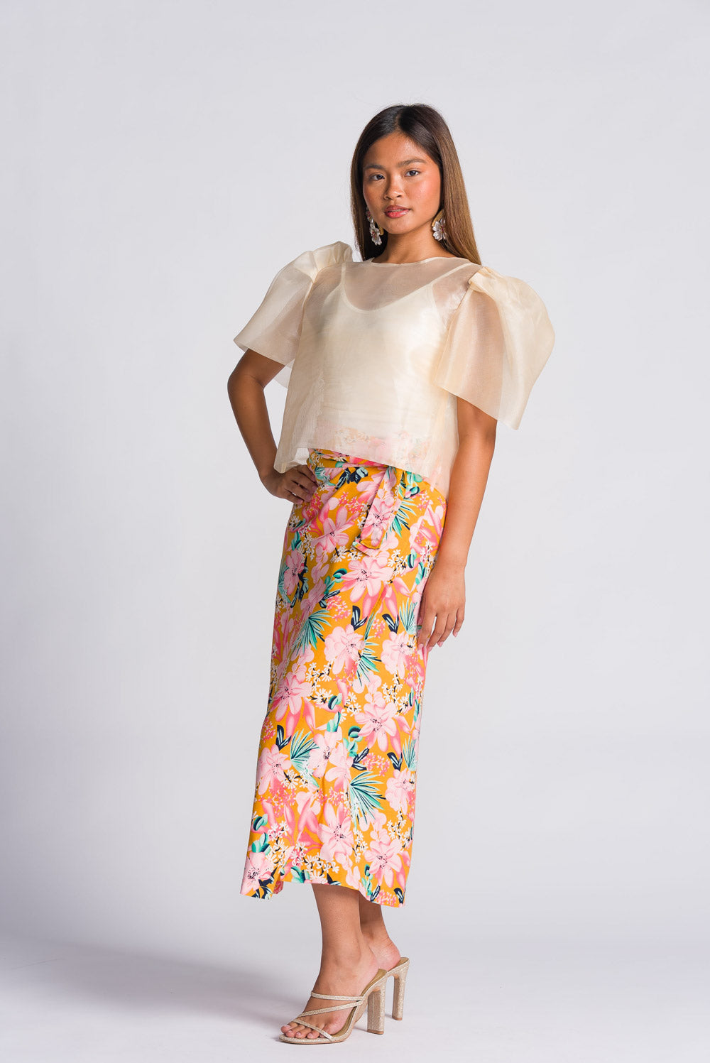 'Dahlia' Ribbon Tie-Up Modern Filipiniana Blouse (Cream)