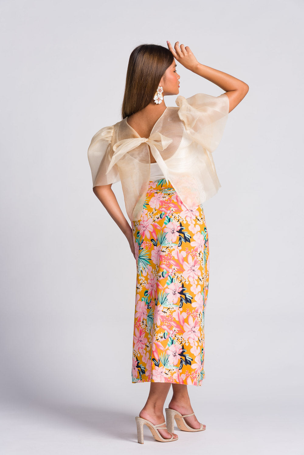 'Dahlia' Ribbon Tie-Up Modern Filipiniana Blouse (Cream)