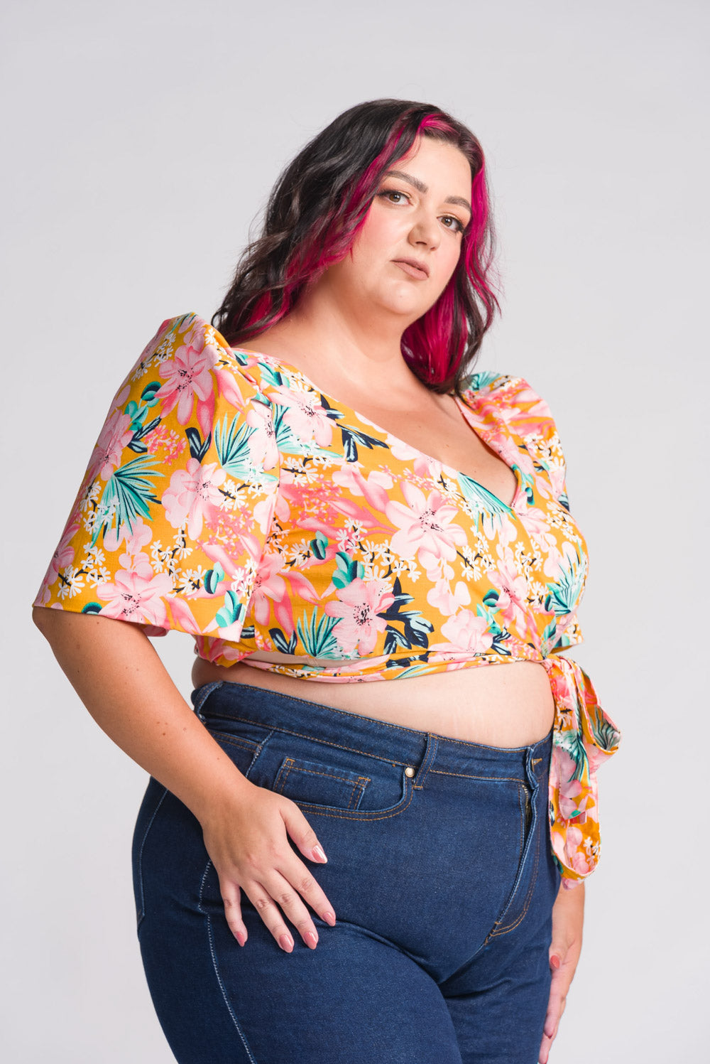 'Cora' Modern Filipiniana Wrap Top (Floral)