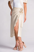 'Cora' Midi Wrap Skirt (Oat)