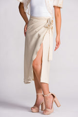 'Cora' Midi Wrap Skirt (Oat)