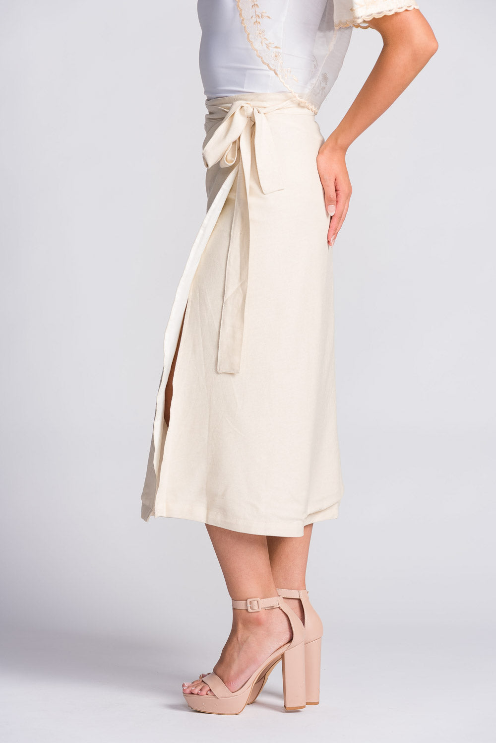 'Cora' Midi Wrap Skirt (Oat)