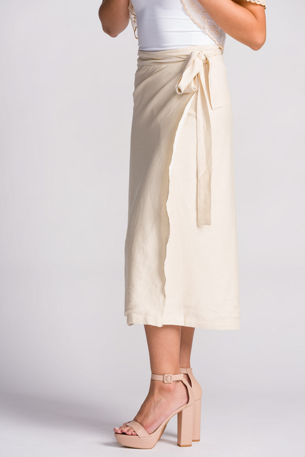 'Cora' Midi Wrap Skirt (Oat)