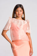 'Dahlia' Ribbon Tie-Up Modern Filipiniana Blouse (Peach)