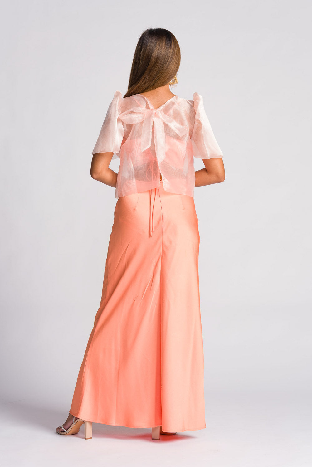 'Dahlia' Ribbon Tie-Up Modern Filipiniana Blouse (Peach)