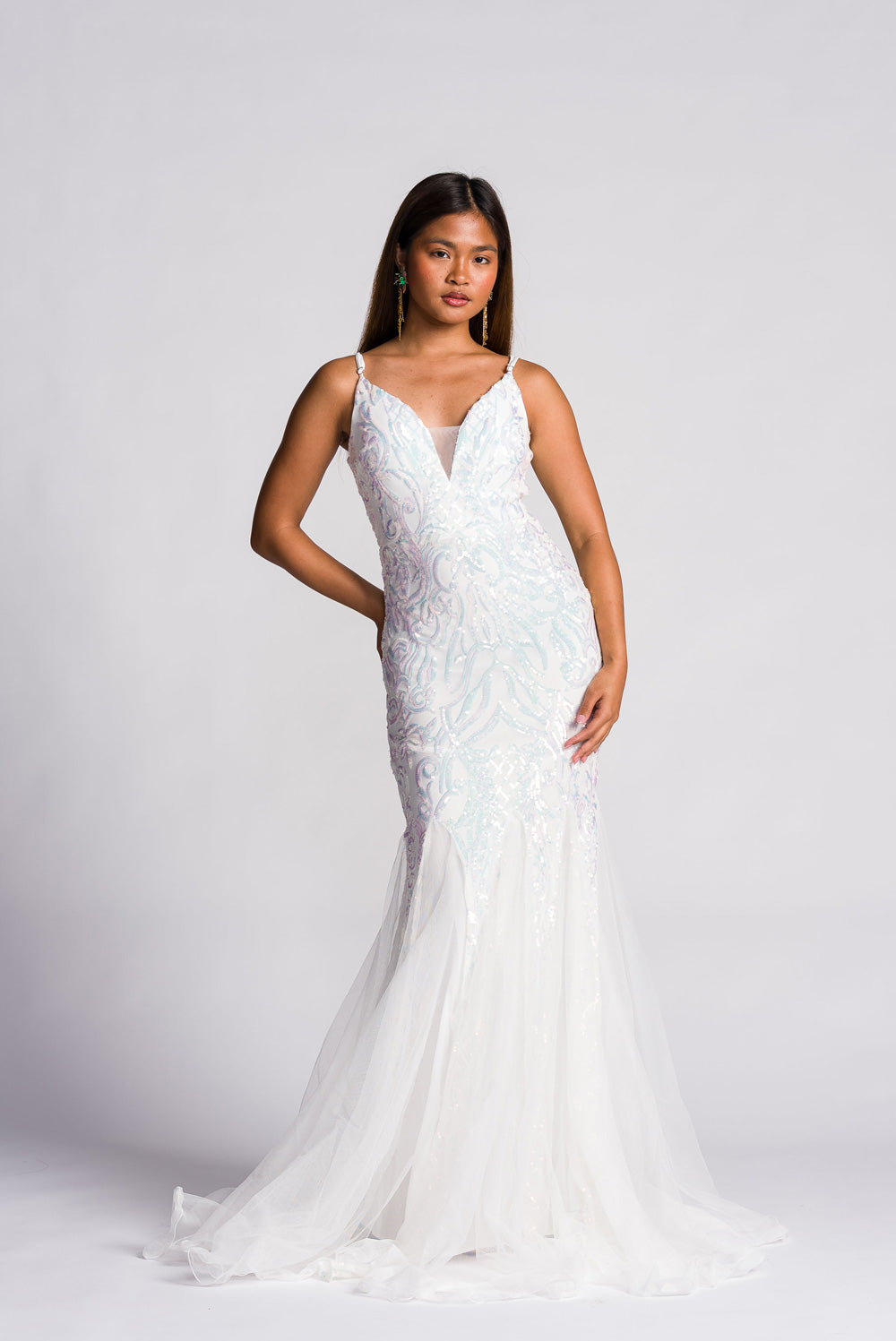 'Sofia' Sequin Mermaid Formal & Bridal Dress (Snow White)