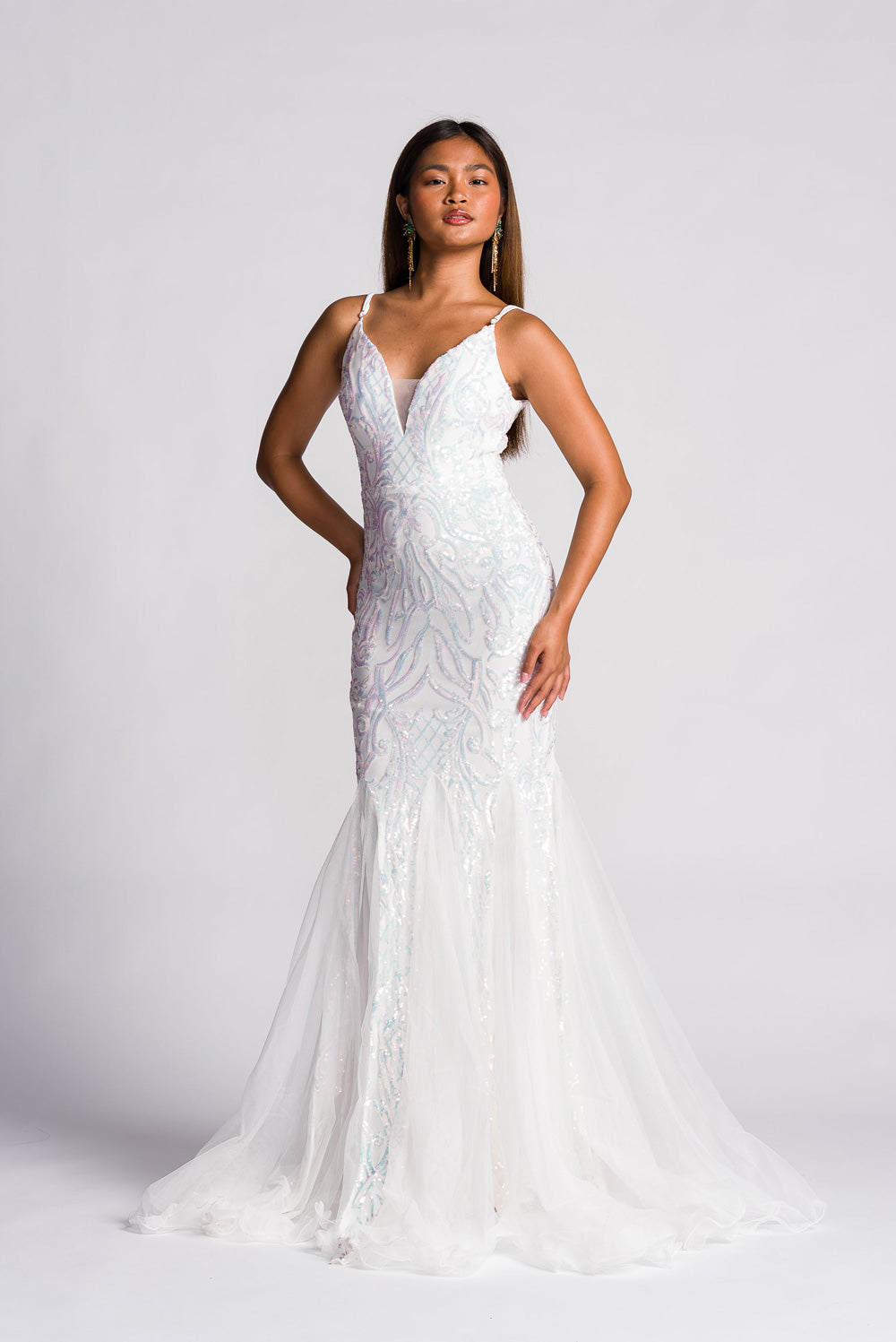 'Sofia' Sequin Mermaid Formal & Bridal Dress (Snow White)