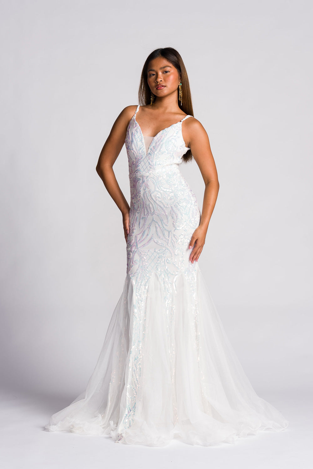 'Sofia' Sequin Mermaid Formal & Bridal Dress (Snow White)
