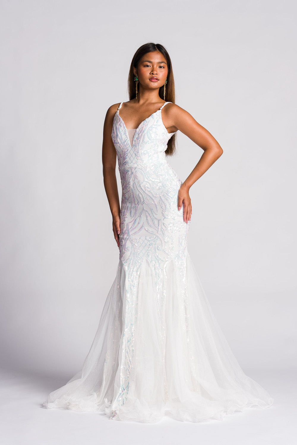 'Sofia' Sequin Mermaid Formal & Bridal Dress (Snow White)
