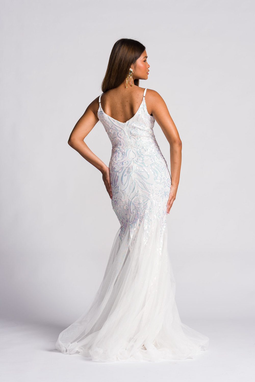 'Sofia' Sequin Mermaid Formal & Bridal Dress (Snow White)