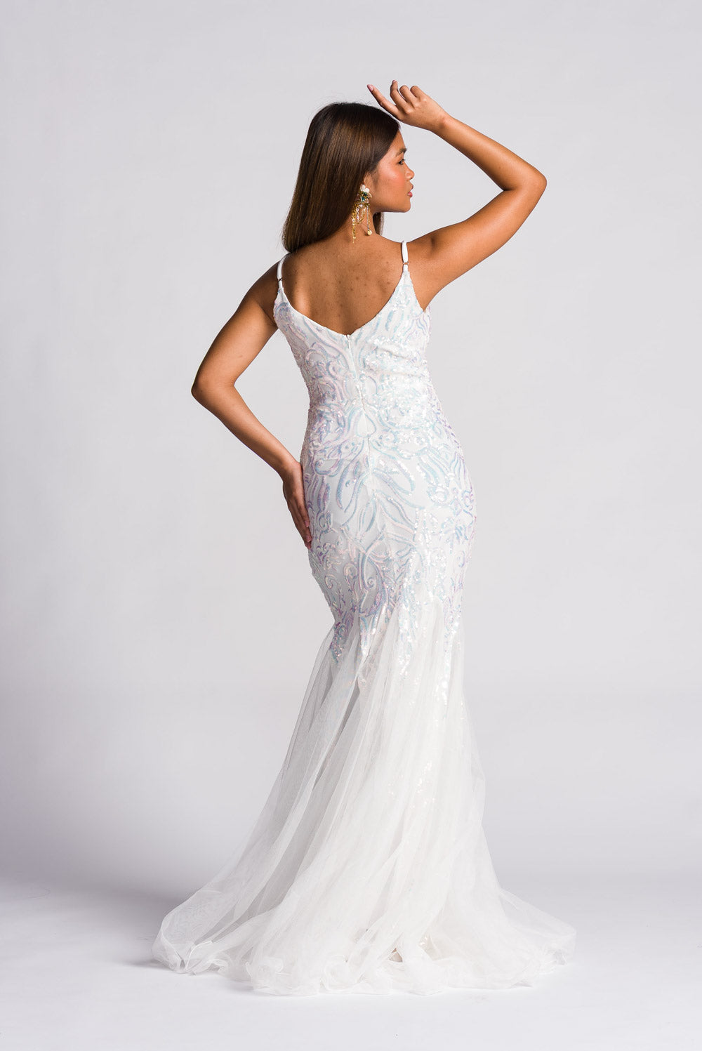'Sofia' Sequin Mermaid Formal & Bridal Dress (Snow White)