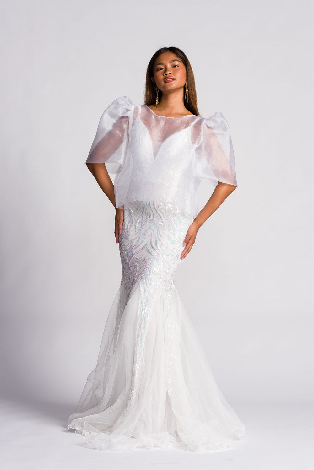 'Sofia' Sequin Mermaid Formal & Bridal Dress (Snow White)