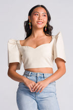 Filipiniana Top 'Sia' in Oat, detail view – Mestiza Filipina