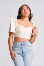 Filipiniana Top 'Sia' in Oat, back view – Mestiza Filipina
