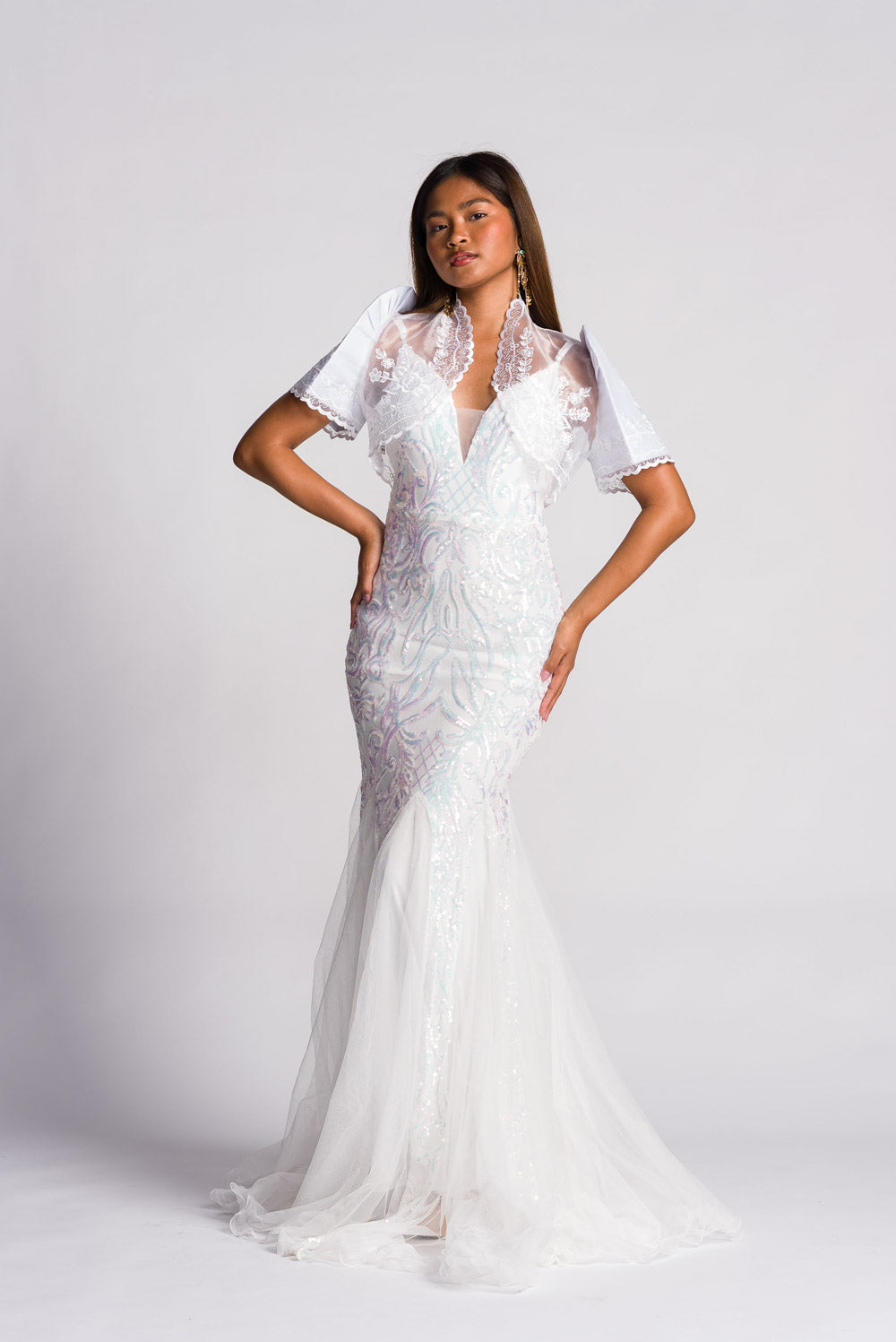 'Luisa' Bolero Filipiniana Sleeves (Snow White)