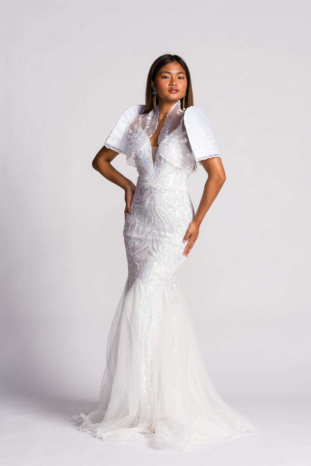 'Luisa' Bolero Filipiniana Sleeves (Snow White)