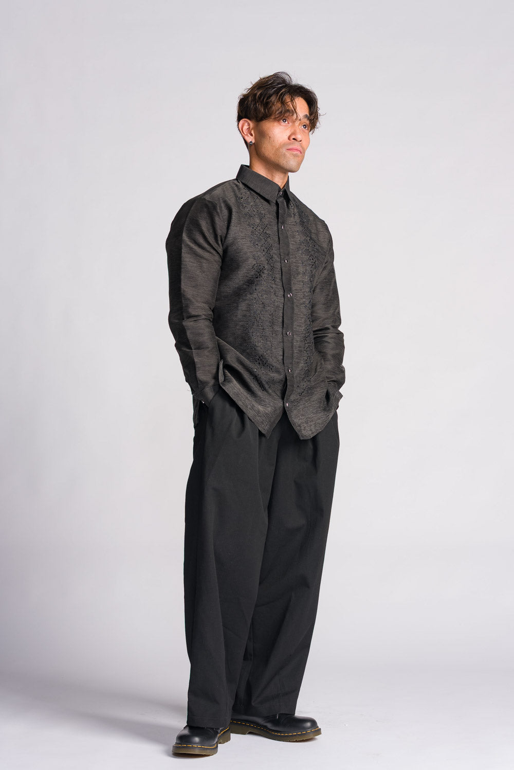 'Emilio' Barong Tagalog – Black, Premium Jusilyn (Fully Opaque)