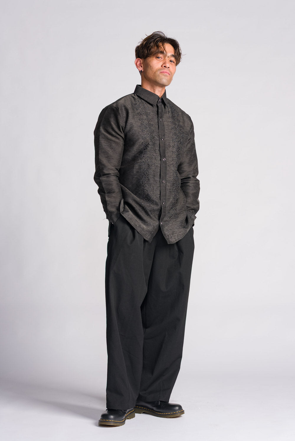 'Emilio' Barong Tagalog – Black, Premium Jusilyn (Fully Opaque)