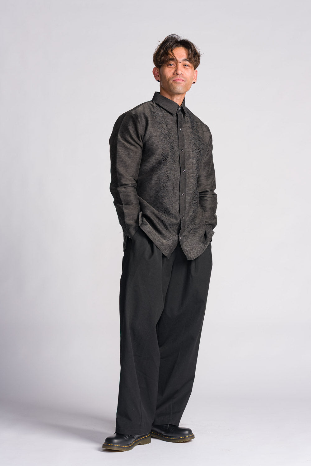 'Emilio' Barong Tagalog – Black, Premium Jusilyn (Fully Opaque)