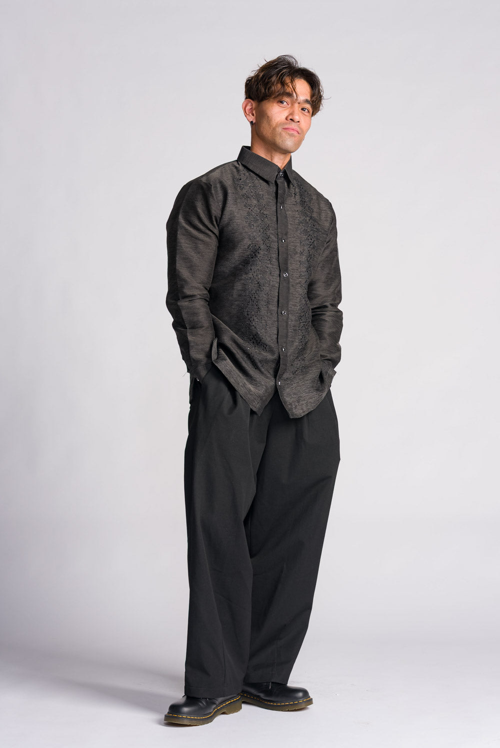 'Emilio' Barong Tagalog – Black, Premium Jusilyn (Fully Opaque)