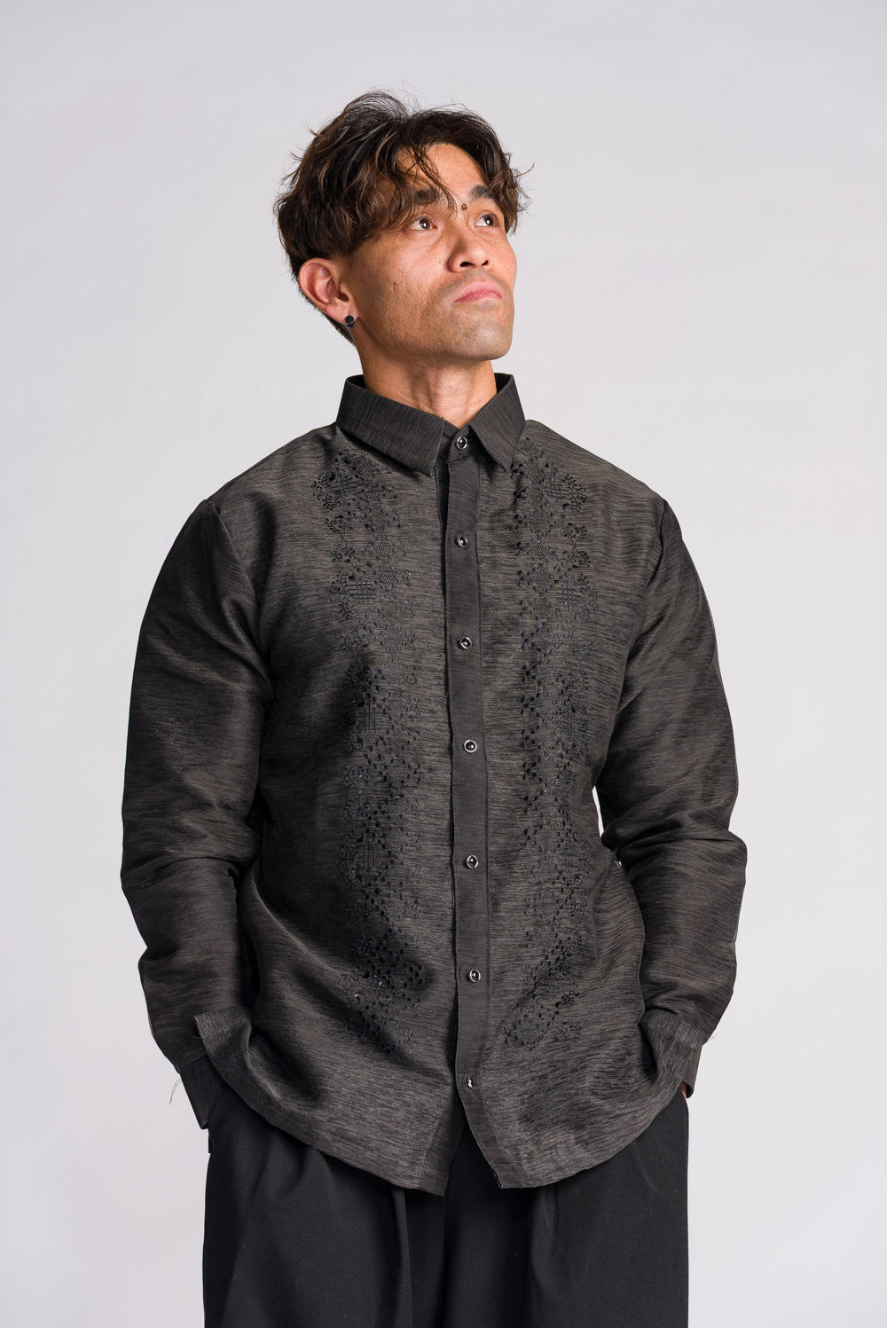 'Emilio' Barong Tagalog – Black, Premium Jusilyn (Fully Opaque)