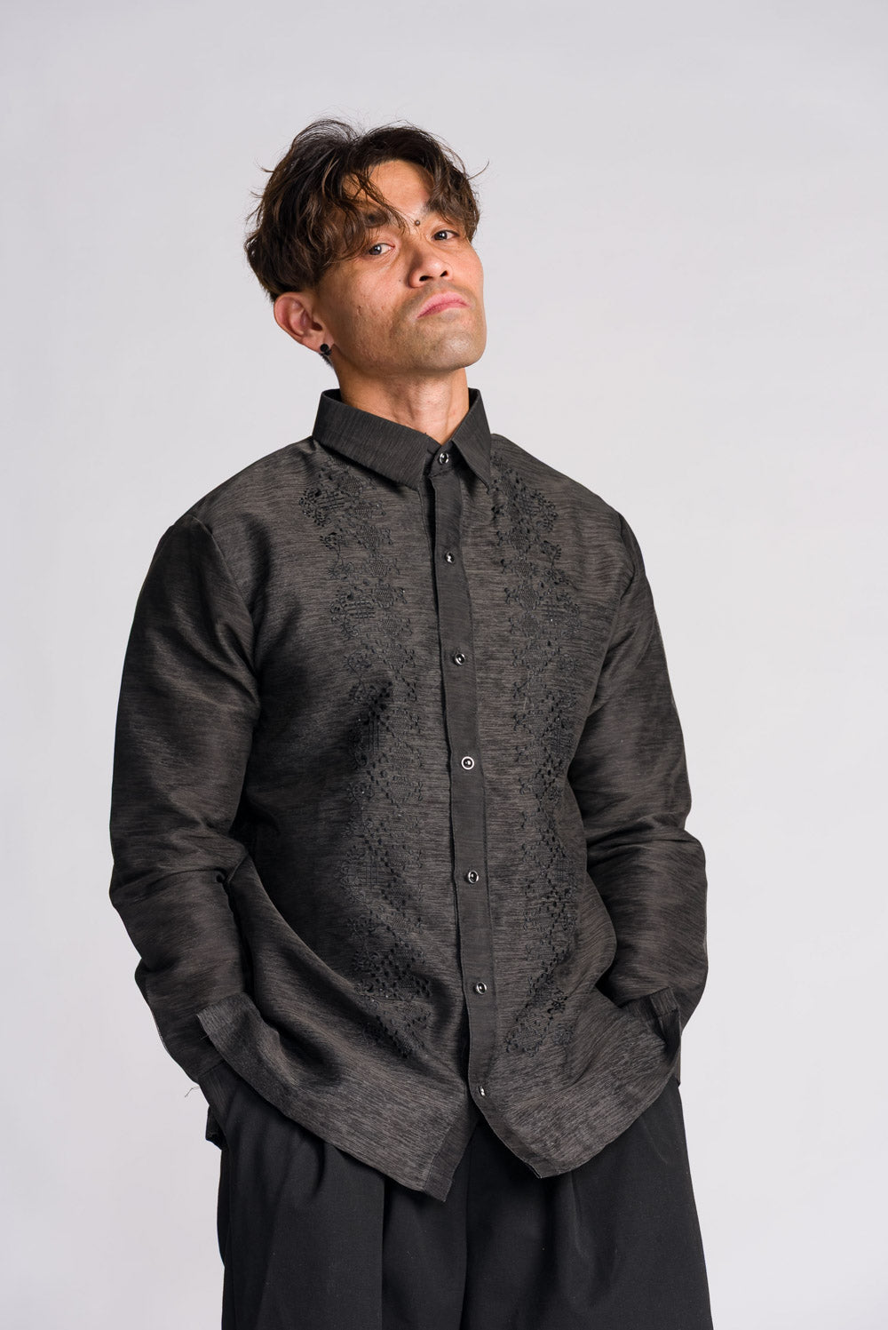 'Emilio' Barong Tagalog – Black, Premium Jusilyn (Fully Opaque)